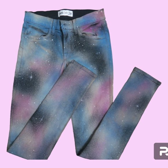 Wildfox style wpf120HVN galaxy stars jeans in blue and purple size 24. - Picture 1 of 9